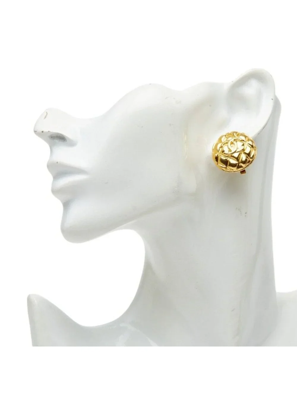 Chanel Vintage Quilted CC Logo Earrings Gold Plated